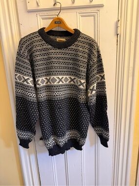 Vintage LL Bean Norway Wool Sweater Mens L Tall Nordic Fair Isle Birdseye